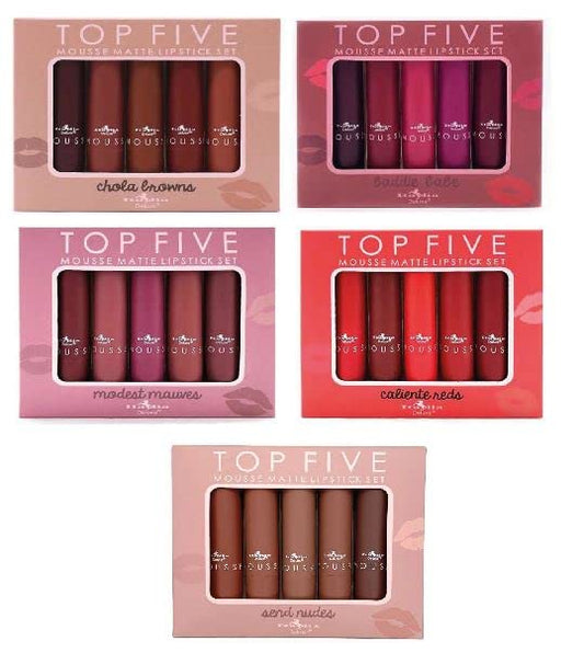 CAJA DE 5 LABIALES TOP FIVE ITALIA DELUXE (MODEST MAUVES)
