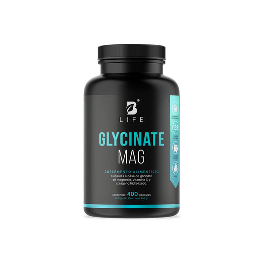 Glicinato de Magnesio de 400 Cápsulas 1800 mg por porción. Alta absorción. Ingredientes Naturales. Glycinate Mag B Life.