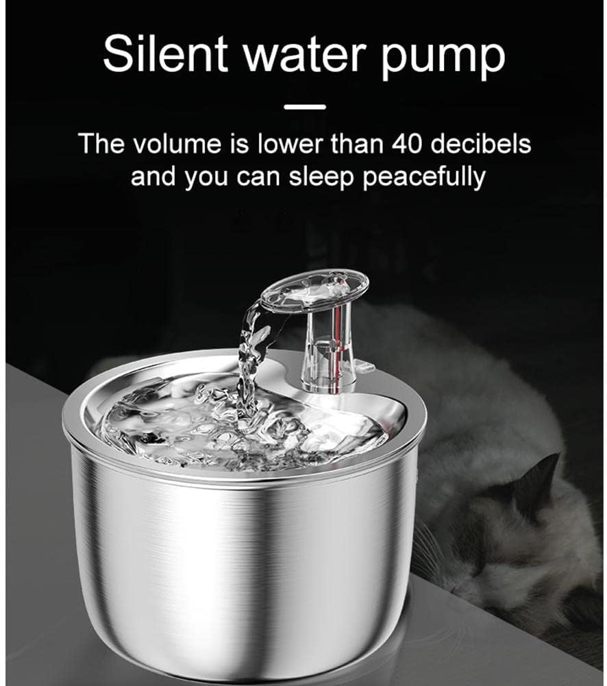AILRINNI Fuente de Agua para Gato - Dispensador Automático de Agua para Mascota de Acero Inoxidable de 2L/67 oz, Ultra Silenciosa y 1 Filtros de Carbón Activado