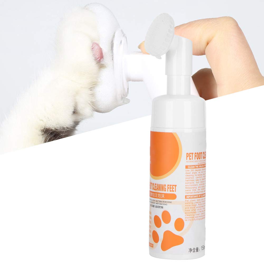 AYNEFY Espuma de Limpieza de Pies para Mascotas, 150 Ml Cuidado Suave de Limpieza de Pies para Mascotas Champú Seco Sin Enjuague Limpiador de Patas Sin Agua con Cepillo Limpiador de