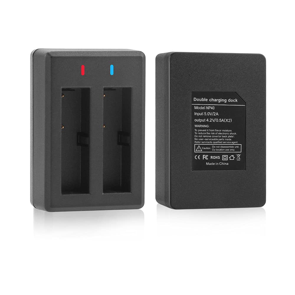 GeeKam NP-40 - Batería recargable de 1500 mAh (paquete de 3) con cargador dual USB para videocámaras, compatible con Casio NP-40