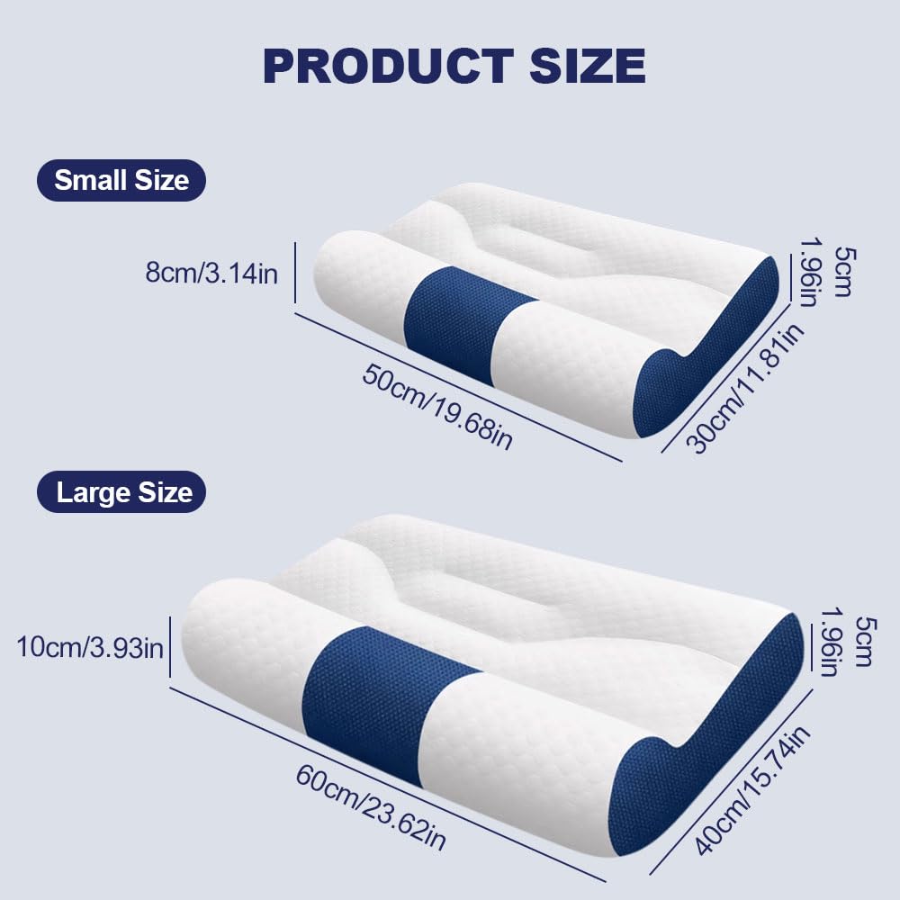 Almohada Cervical de Plumón de Ganso, Almohada de Apoyo Cervical Ergonómica para Mejorar el Sueño, 2 en 1 Que Alivia el Dolor de Cuello y Brinda Soporte Contorneado para Personas (Azul claro, M)