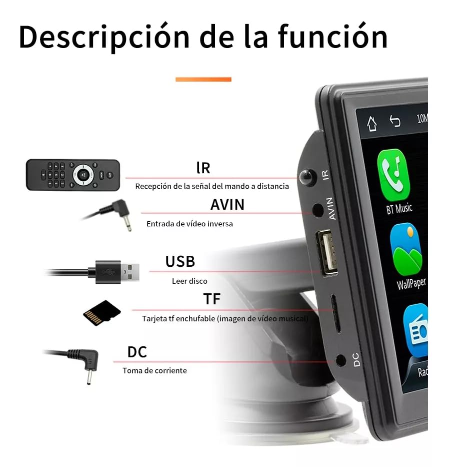 FINYQBET Pantalla Inalámbrica Estéreo para Coche, 7 Pulgadas, Apple Carplay & Android Auto/Mirror Link, IPS HD Pantalla Completa Táctil, Control de Voz, FM, AUX, TF + Cámara Trasera