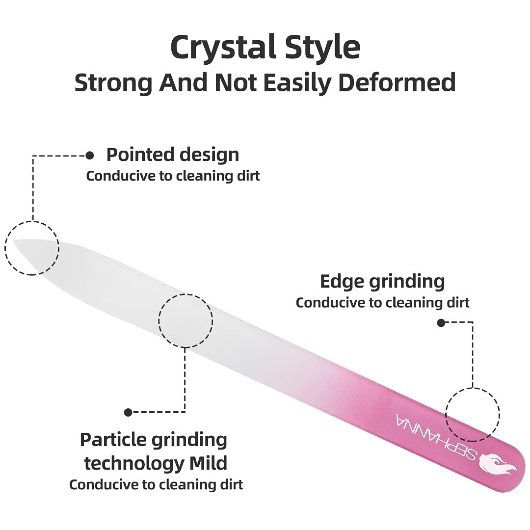 Sephanna Lima de uñas de cristal unisex de alta calidad, lima de uñas de cristal portátil con estuche para manicura y pedicura, acabado suave para uñas naturales y acrílicas (paquete de 3)