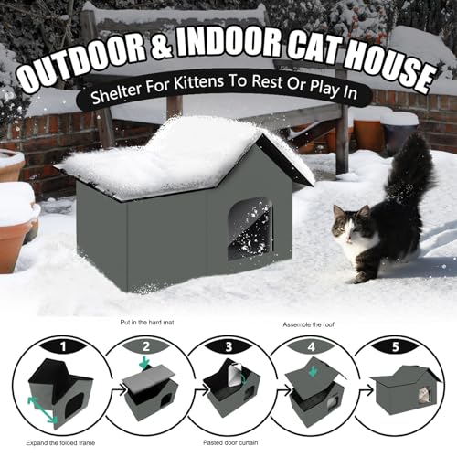 Casa para gatos al aire última intervensión, casa para gatos Feral aislada con alfombrilla y clip, resistente a la intemperie y aislada, camas para gatos para gatos, gatitos, cachorros, nunca soplan lejos