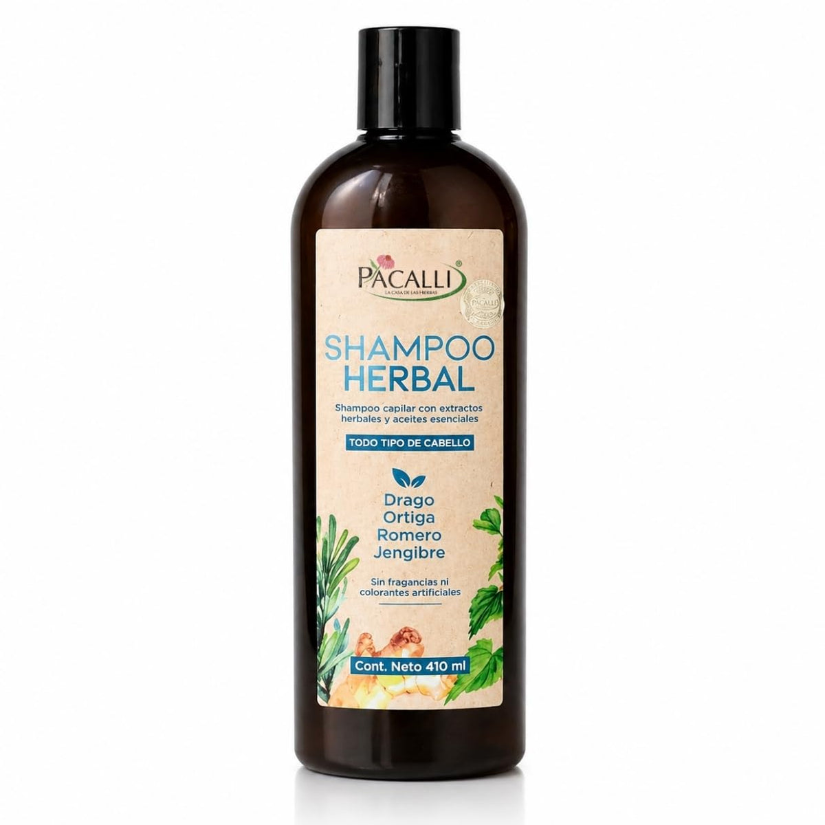Shampoo Herbal PACALLI 2 Pack Con Jengibre, Romero, Sangre de Drago y Ortiga Ingredientes de origen natural