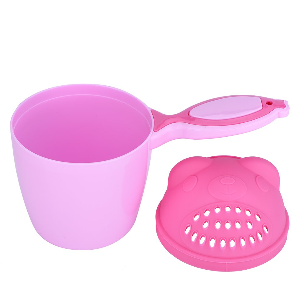 Taza de Enjuague para Bebés Multifunción con Diseño de Dibujos Animados, Rosa, PP, 21x10.7x15 cm, Protección de Ojos, Lavado de Pelo sin Salpicaduras