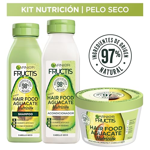 Kit Garnier Fructis Hair Food Aguacate Rutina Completa Nutrición para cabello seco: Shampoo, acondicionador y mascarilla, 3 piezas