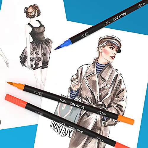 Marcadores Fineliner 72 piezas Rotuladores duales de acuarela INDRA con punta pincel y punto fino de 4mm hechas de nailon para niños y adultos