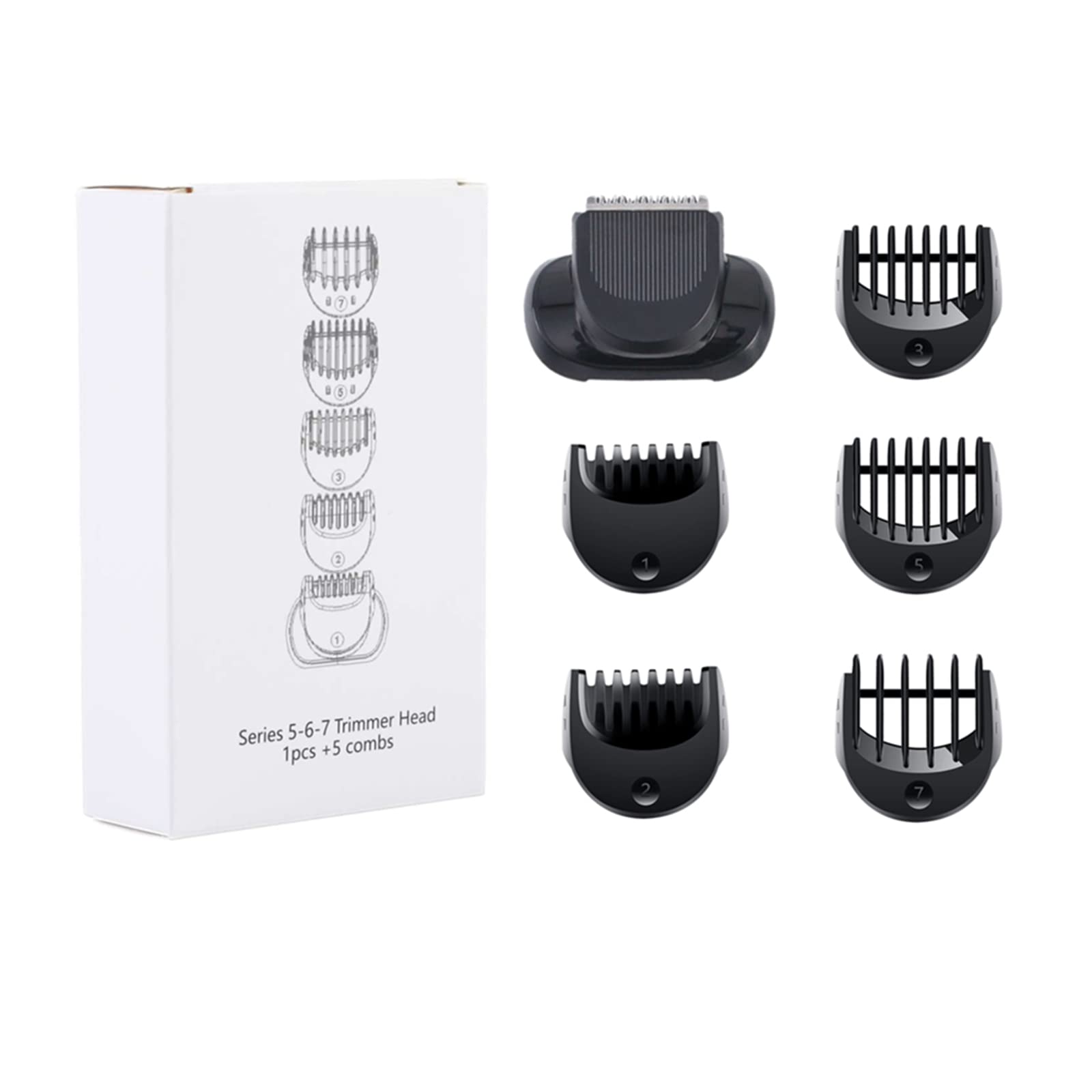 Cabezal de cortadora de barba compatible con 5 piezas de accesorios de corte de peine para Braun Series 5, 6 y 7, 5018s, 5020s, 6075cc, 7071cc, 7075cc, 7085cc, 7020s, 5050cs, 6020s, 6072cc, 7027cs