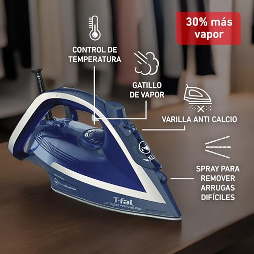 Plancha de Vapor T-fal Azul Suela de Cerámica y Recolector de Calcio Extraíble