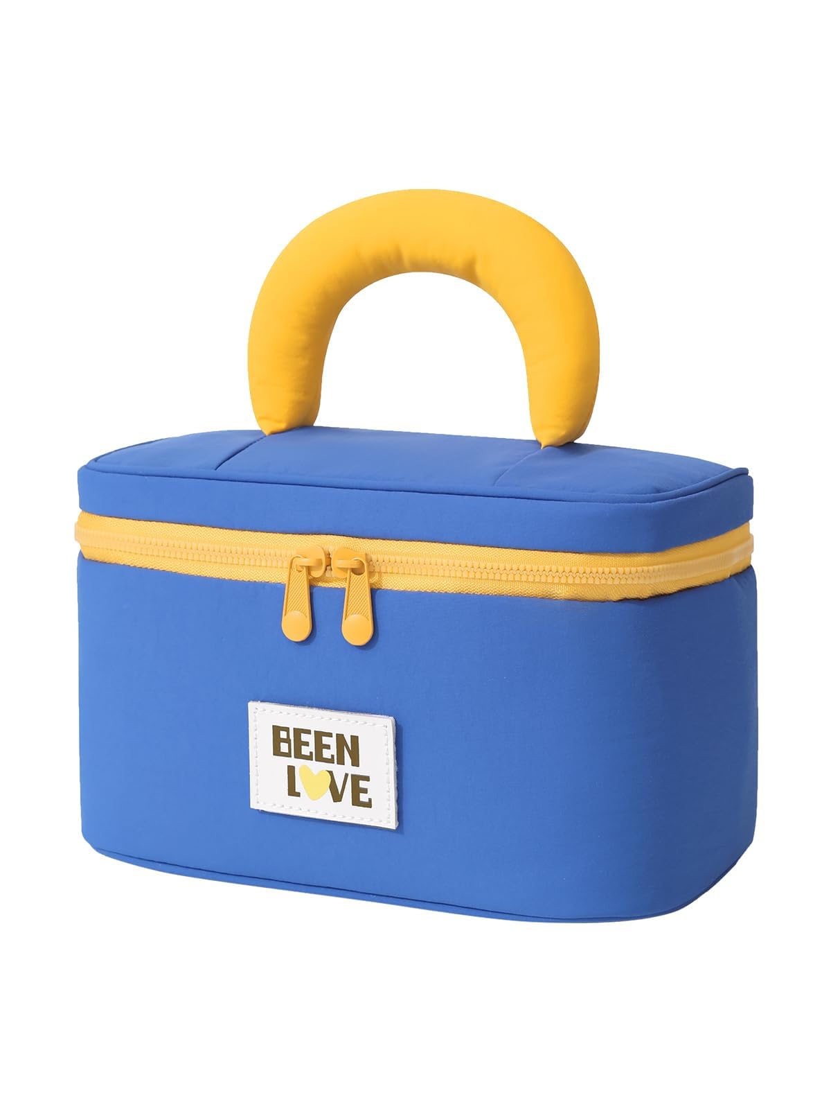 Lalamisi - Bolsa de maquillaje de viaje para mujer, bolsa de maquillaje de gran capacidad, bolsa organizadora, bolsa de aseo portátil, impermeable, con asa y divisor, Azul, Bolsa de cosméticos de moda