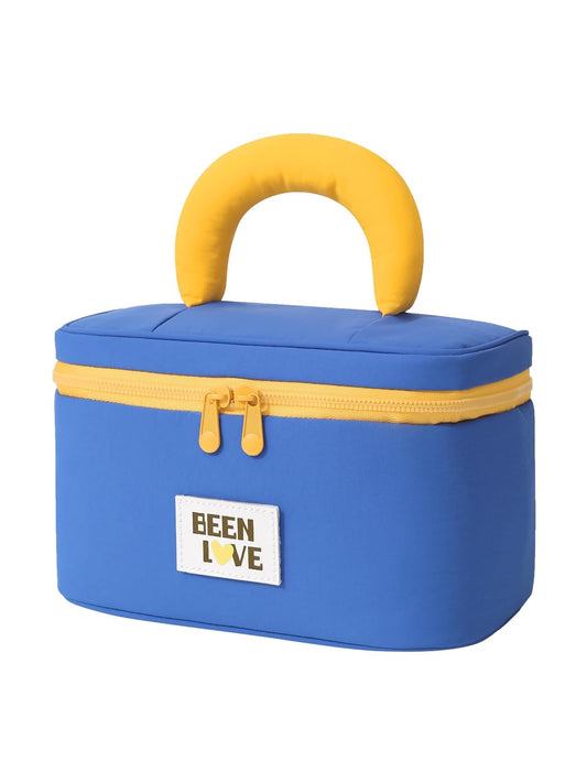 Lalamisi - Bolsa de maquillaje de viaje para mujer, bolsa de maquillaje de gran capacidad, bolsa organizadora, bolsa de aseo portátil, impermeable, con asa y divisor, Azul, Bolsa de cosméticos de moda