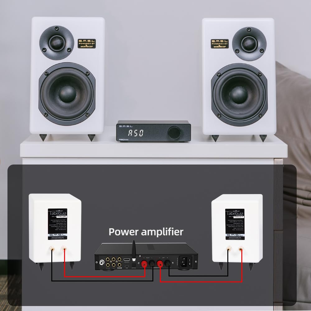 S.M.S.L - Sistema de altavoces pasivos Tabebuia para estantería, controladores Wavecor personalizados, 100 W por canal, respuesta de 56 Hz-32 kHz, distancia de pared ajustable con picos (par) (negro)