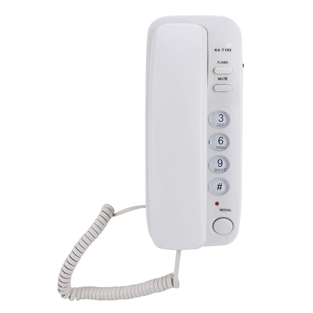 Diyeeni Teléfono de Tínea Fija de Montaje en Pared Sin Identificador de Llamadas. Teléfono de Casa para Hotel y Familia. Telefono Empresarial para Hotel y Familia.(blanco)