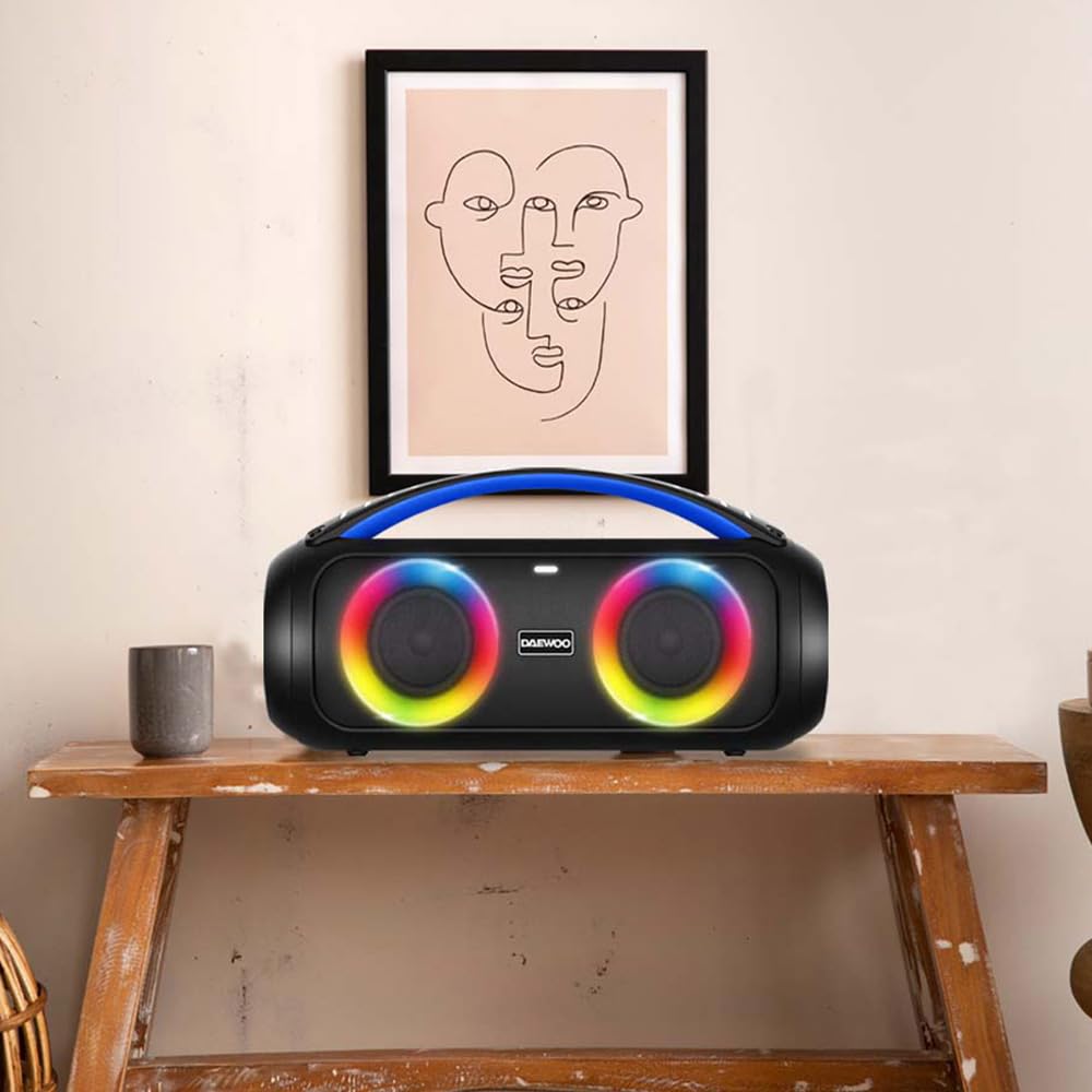 Select Sound Daewoo Bocina Portátil TWS Bass Boost Subwoofer Bluetooth Recargable, Sonido Envolvente, Luces Led contra Salpicaduras, Aux 3.5mm, Puerto USB y TF Micro SD, Radio FM