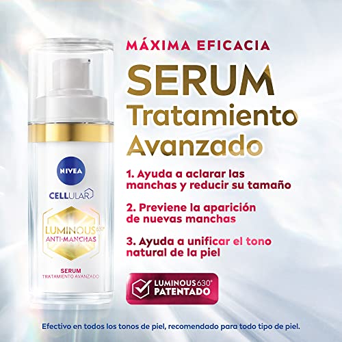 NIVEA Kit Anti-manchas Rutina Facial Completa Luminous 630 (4 piezas), Enriquecida con Ácido Hialurónico Serum facial + Fluido facial con Vitamina E y FPS50 + Contorno de Ojos Anti-ojeras + Crema de Noche Reparadora