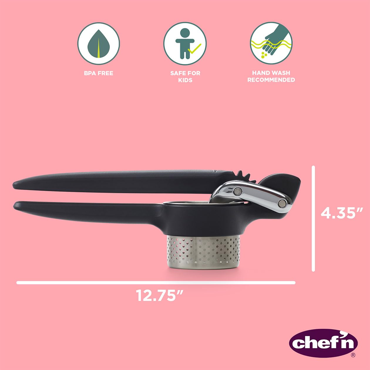 Chef'n Potato Ricer y Vegetal Ricer, Herramienta de cocina resistente para prensa y puré, color negro