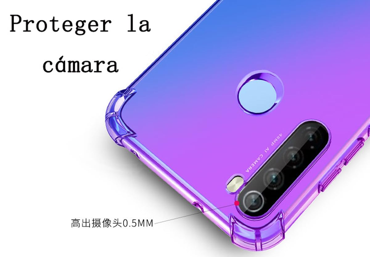 DABUNA Funda para Redmi Note 8 Case Uso Rudo,Transparente Colores Degradados Protectora de Cámara Anticaída Carcasa Bumper(Púrpura Azul)