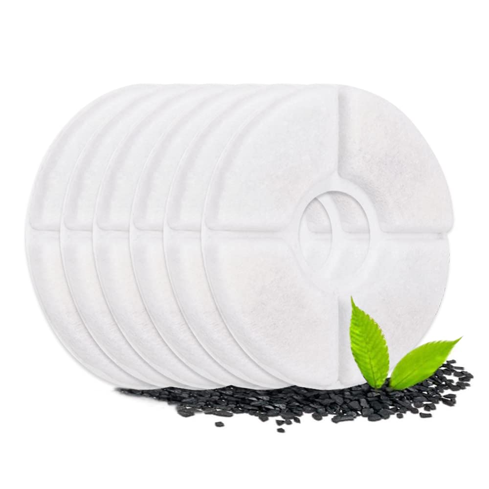 AUTOWT Filtros de Fuente de Agua para Gatos,Filtros de Repuesto para Fuente de Mascotas, Sistema de Triple Filtración con Resina y Carbón Activado Purificado Filtro Agua para Perro Gato (6 Piezas-Redondo)