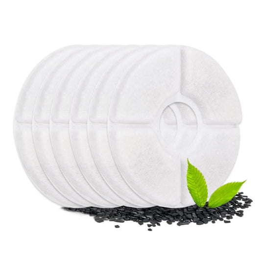 AUTOWT Filtros de Fuente de Agua para Gatos,Filtros de Repuesto para Fuente de Mascotas, Sistema de Triple Filtración con Resina y Carbón Activado Purificado Filtro Agua para Perro Gato (6 Piezas-Redondo)
