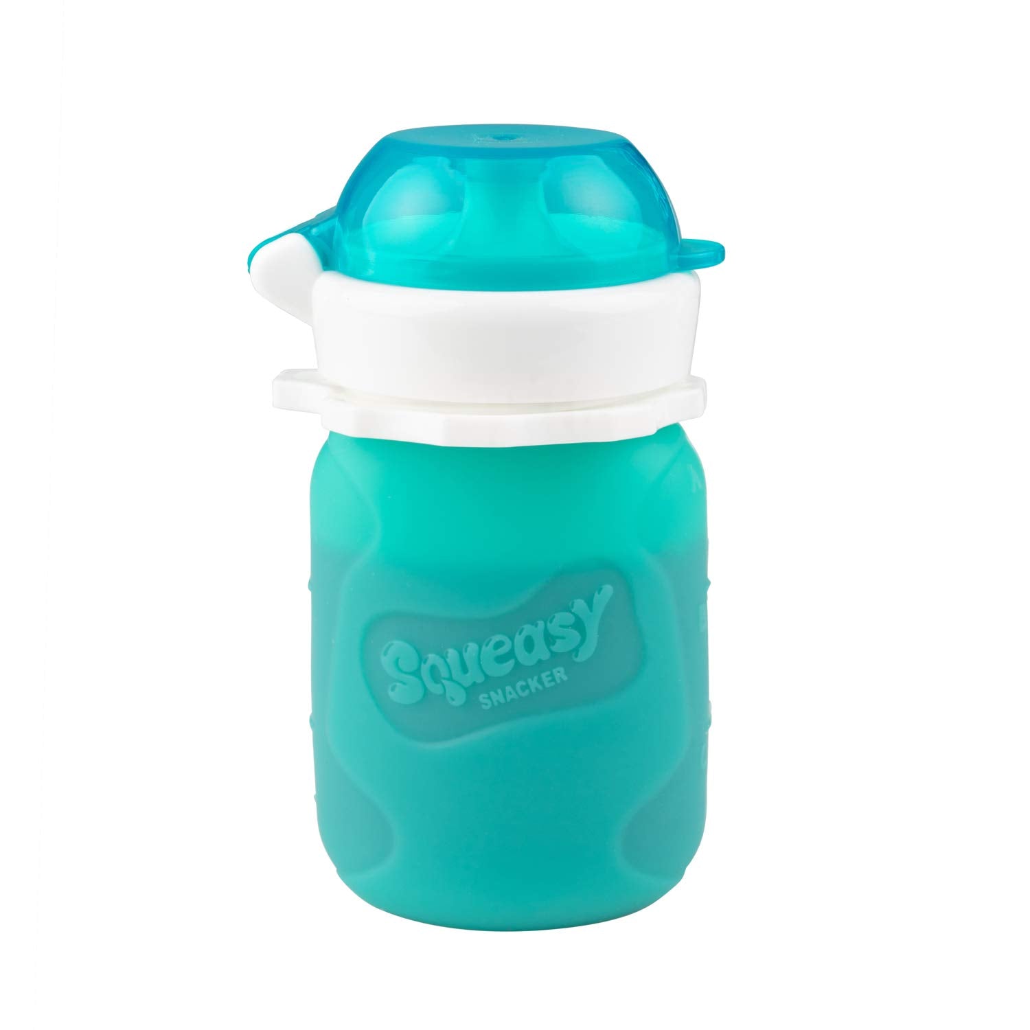 Squeasy Snacker 3.5oz 100% Food Grade Silicone Reusable Food Pouch, featuring the No Spill Insert - Aqua by Squeasy Gear