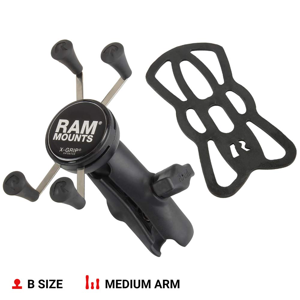 Soporte para Teléfono RAM Mounts Negro X-Grip con Doble Brazo Compuesto Mediano Compatible con Bola RAM B 1 Pulgada