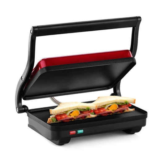 Holstein Housewares - Plancha eléctrica de 2 rebanadas, sandwichera antiadherente con temperatura ajustable, mango de tacto fresco, rojo metálico