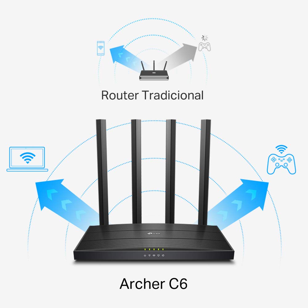 TP-LINK Archer C6, Router Wi-Fi Gigabit de Doble Banda, 1167Mbps, 4 Antenas externas