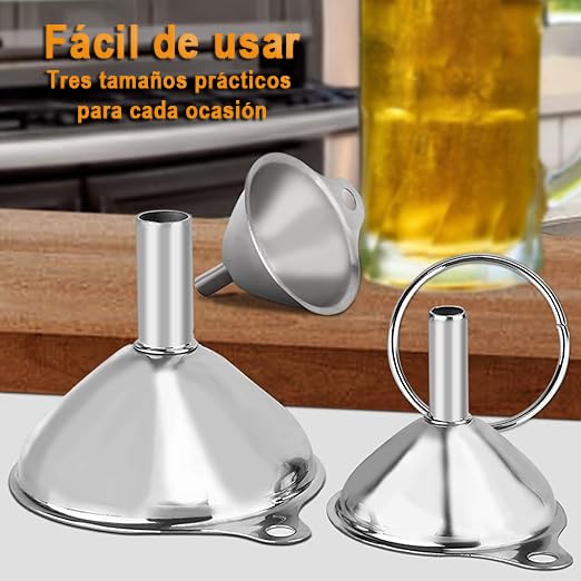 Juego de Embudos U Chef Acero Inoxidable con Cepillos para Cocina y Botellas