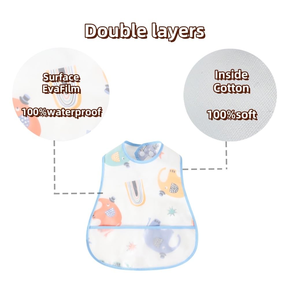 Babero impermeable para bebé, babero de alimentación con bolsillo para bebé, niño, niña, lavable de 6 a 44 m