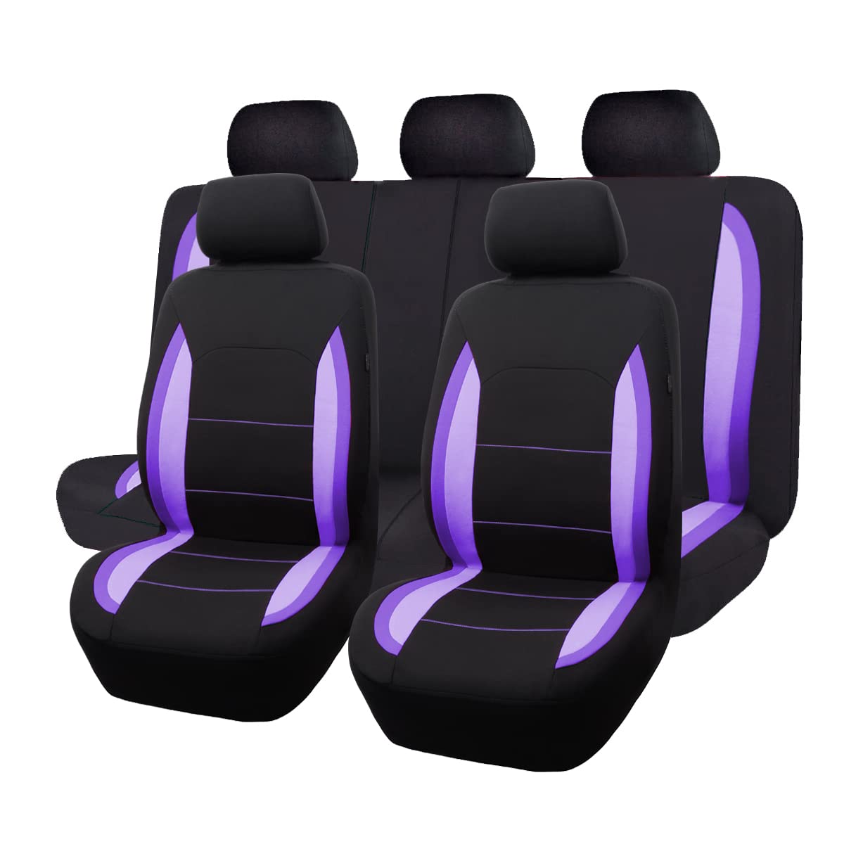 Flying Banner Fundas de Asiento de Coche para Asientos Delanteros y Traseros de poliéster, fáciles instalaciones, Banco Trasero Dividido, (Juego Completo, Respaldo bajo, Negro Morado de Doble Tono)