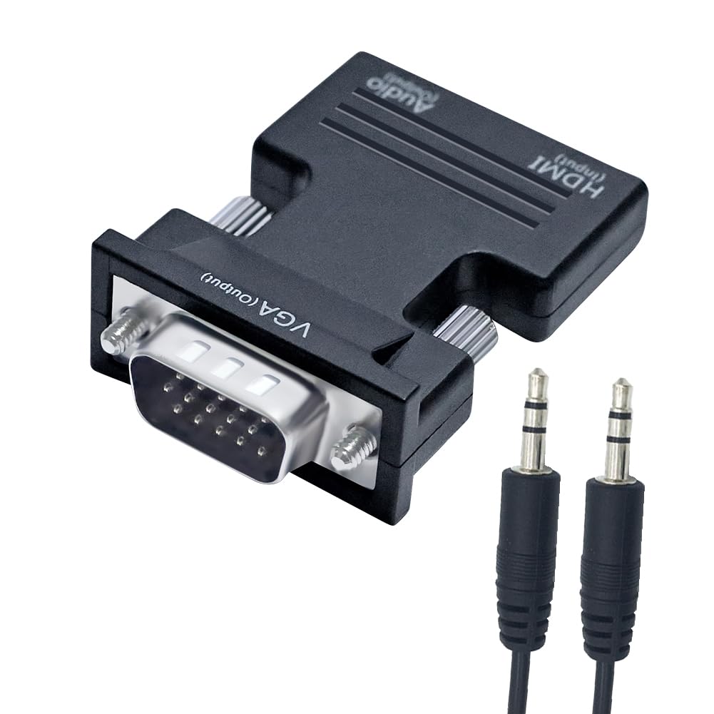 Adaptador HDMI a VGA DTECH Negro con Puerto de Audio para Monitor de Computadora, Proyector de PC, Video 1080P