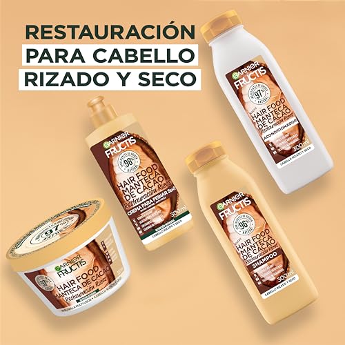 Kit Garnier Fructis Hair Food Cacao Rutina Completa Restauracion Rizos: Shampoo, Acondicionador, Crema para Peinar y Mascarilla, 4 unidades