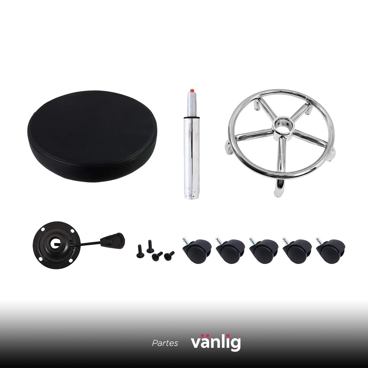 Silla Taburete VANLIG Negro Altura Ajustable Asiento Rotativo 360° para Consultorio, SPA y Tatuajes