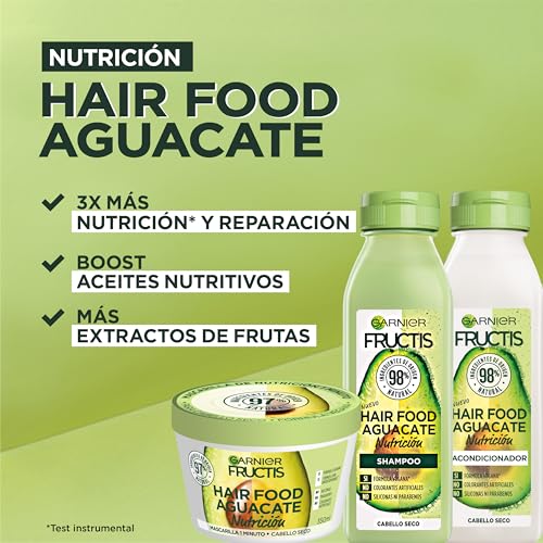 Kit Garnier Fructis Hair Food Aguacate Rutina Completa Nutrición para cabello seco: Shampoo, acondicionador y mascarilla, 3 piezas