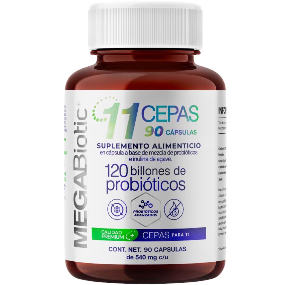 Suplemento Alimenticio MegaBiotic con Probióticos y Prebióticos 120 Billones 11 Cepas e Inulina de Agave