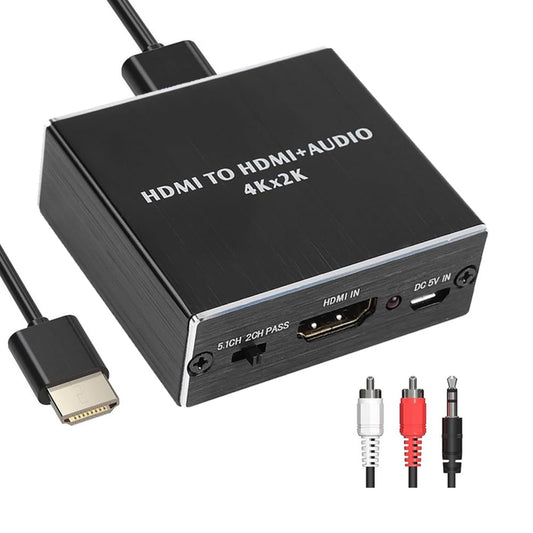 4K * 2K HDMI Audio Splitter Extractor, Divisor HDMI a HDMI + SPDIF + 3.5mm Salida de Audio Convertidor 2160p@ 30Hz, Compatible con Slim para TV y reproductor de DVD Blu-ray
