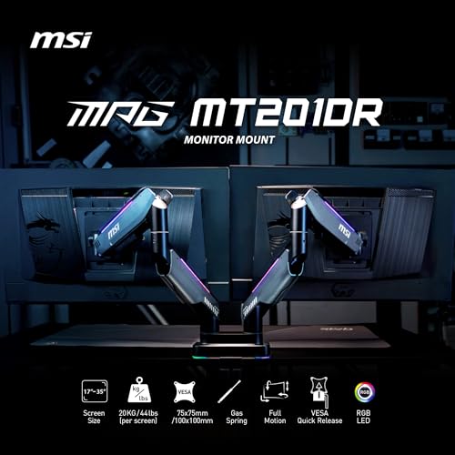 Brazos de Soporte MSI MPG Doble RGB Alta Calidad Negro Montaje Ajustable para Monitor