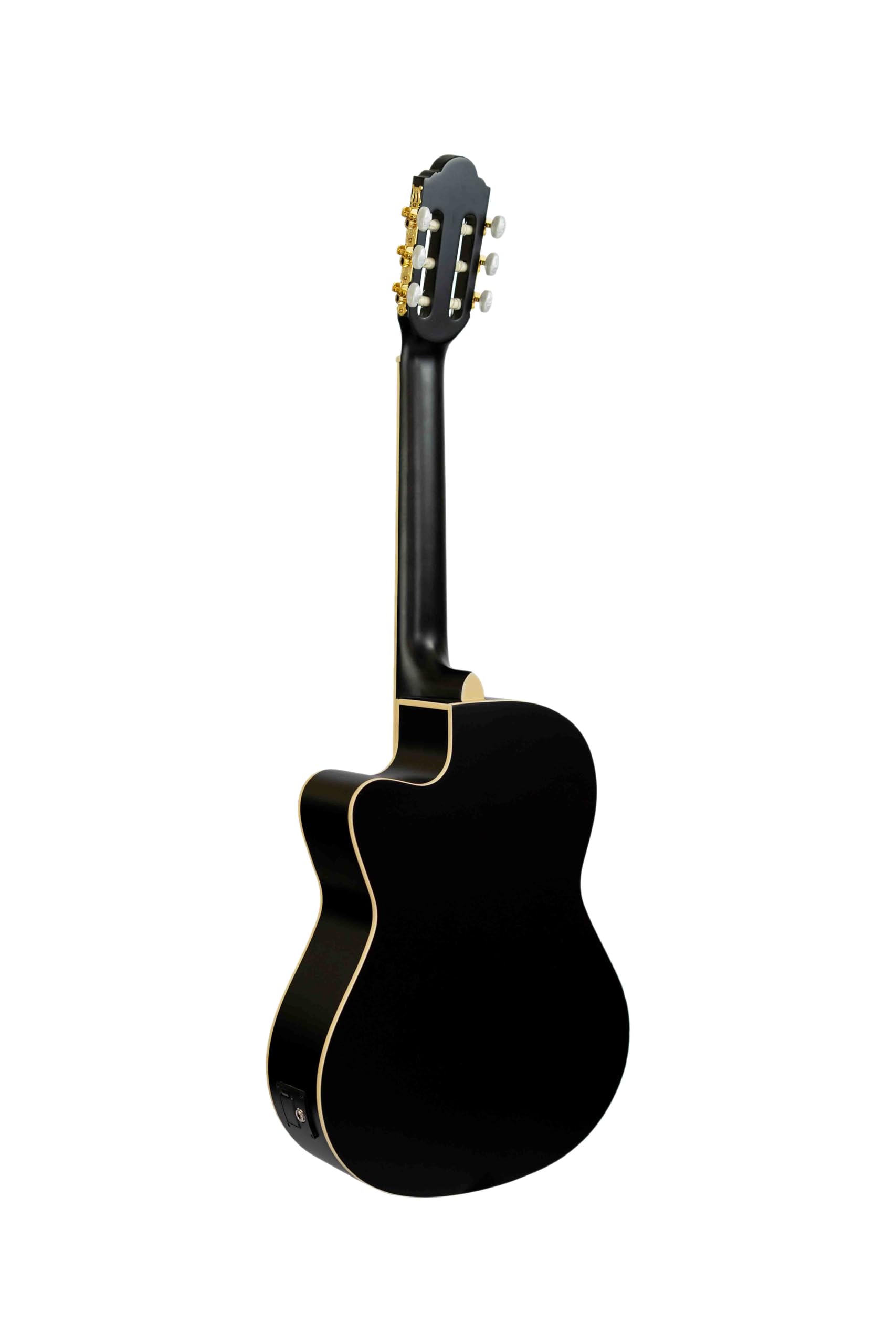 BAMBOO, Guitarra Electroacústica Negro Mate Cuerdas Nylon, mod Balance Con Funda, 39 pulgadas, 4/4, tamano Standard, madera Linden.
