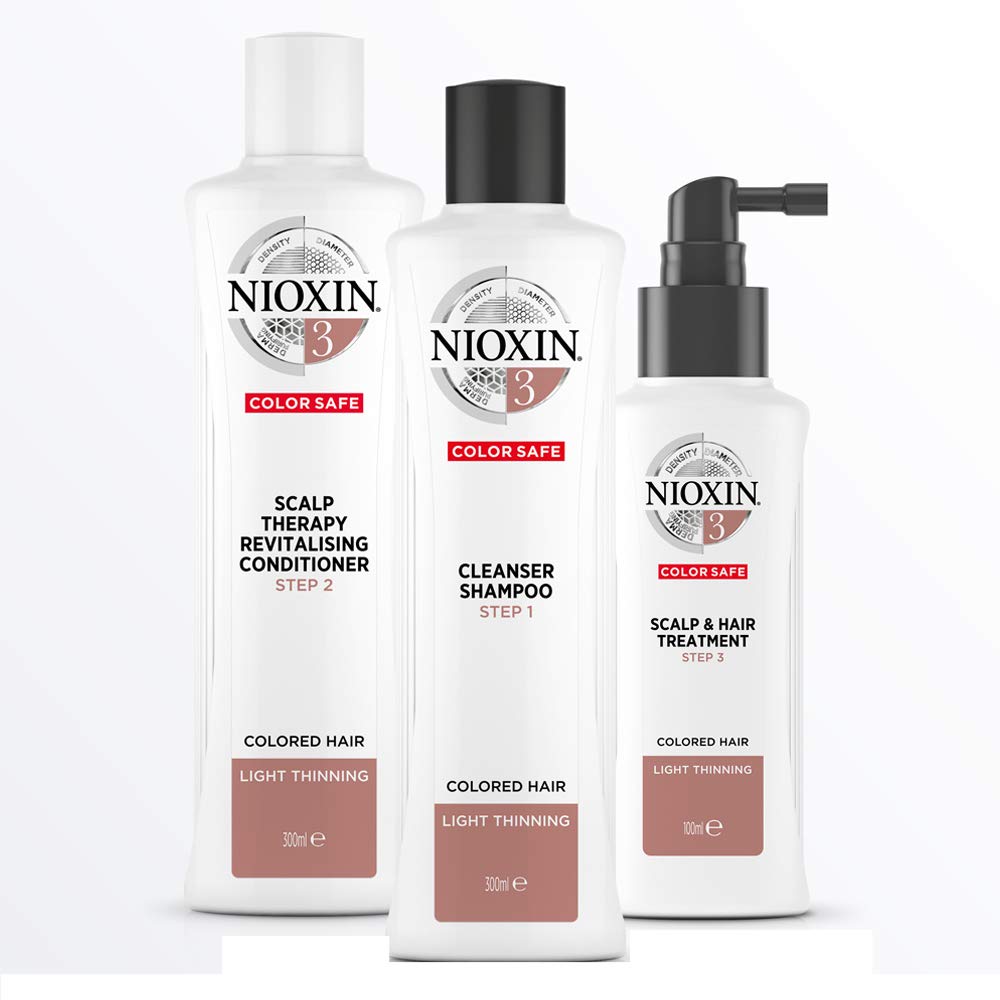 Nioxin Kit #3 de Crecimiento de Cabello, para Caída Moderada y Cabello Teñido (3 Piezas: Shampoo 300ml, Acondicionador 300ml, Tratamiento 100ml)