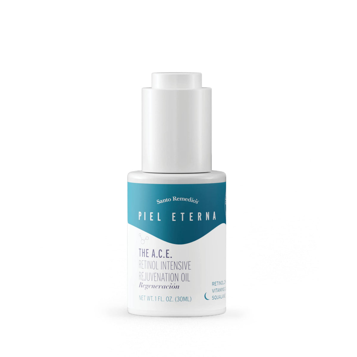 Santo Remedio, Piel Eterna, A.C.E. Aceite Rejuvenecimiento Intensivo De Retinol, Vitamina A, Vitamina C, Vitamina E, Escualano, Ácido Salicílico, Para Piel Normal, Grasa O Mixta, 1 Fl. Oz.