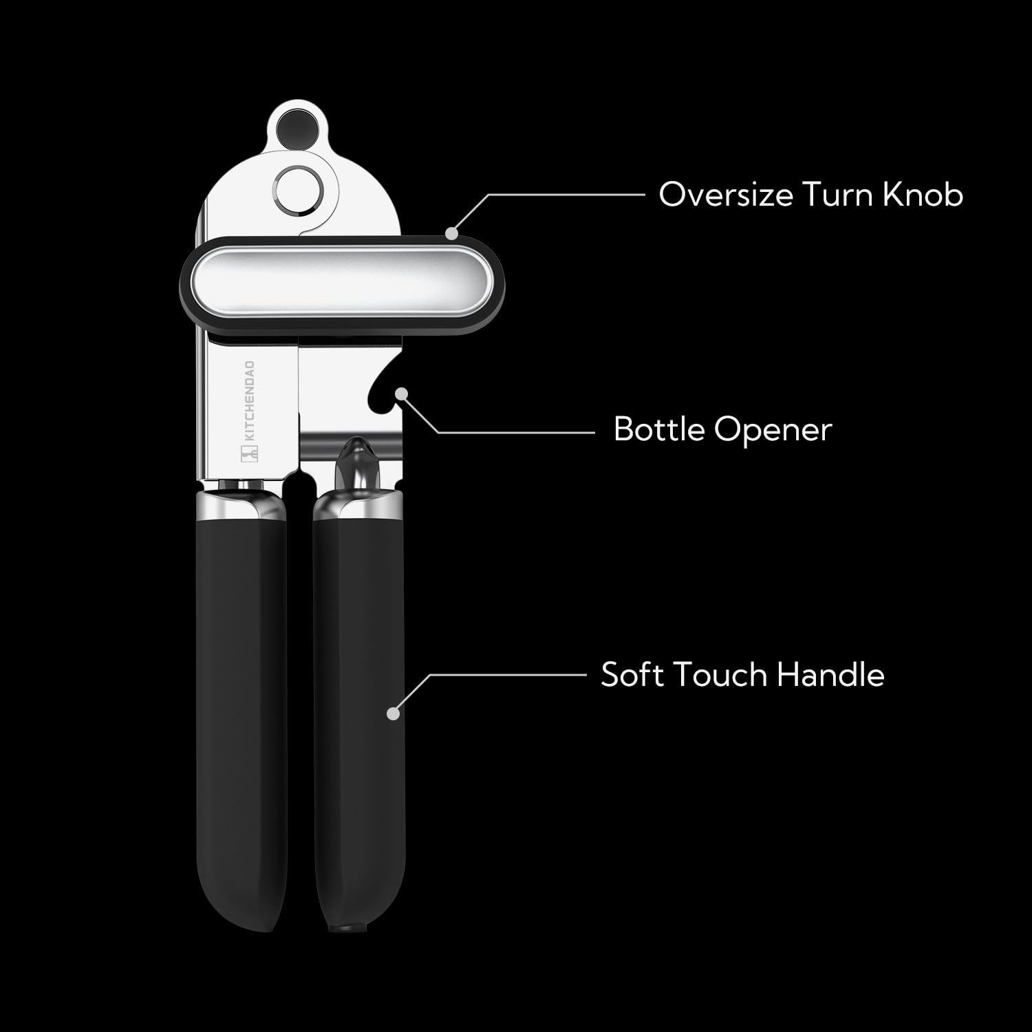 KITCHENDAO Abrelatas manual, abridor de latas de mano con imán, rueda de corte súper afilada para un corte de borde suave, perilla de gran tamaño de agarre para personas mayores y artritis, Negro