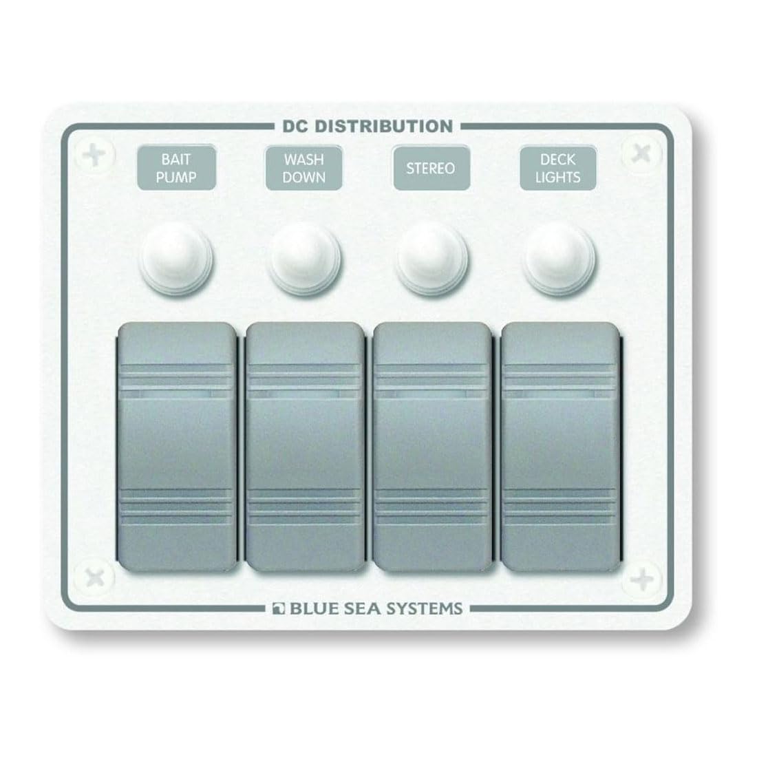 Blue Sea Systems 8272 Contura - Panel de disyuntor Resistente al Agua, 12 V CC, Color Blanco, 4 Posiciones