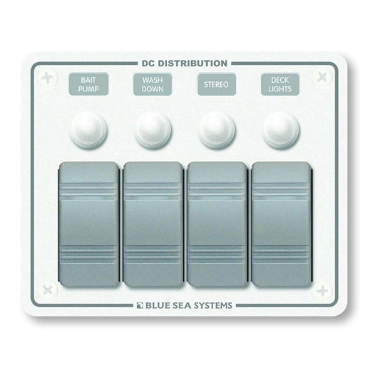 Blue Sea Systems 8272 Contura - Panel de disyuntor Resistente al Agua, 12 V CC, Color Blanco, 4 Posiciones