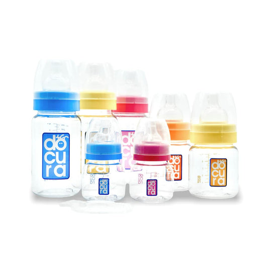 DOCURA - Set Para Recién Nacido, Biberones De Boca Ancha 8 Piezas, Silicón Líquido, Flujo Lento y Medio, Anti cólicos, Antireflujo, Libre de BPA