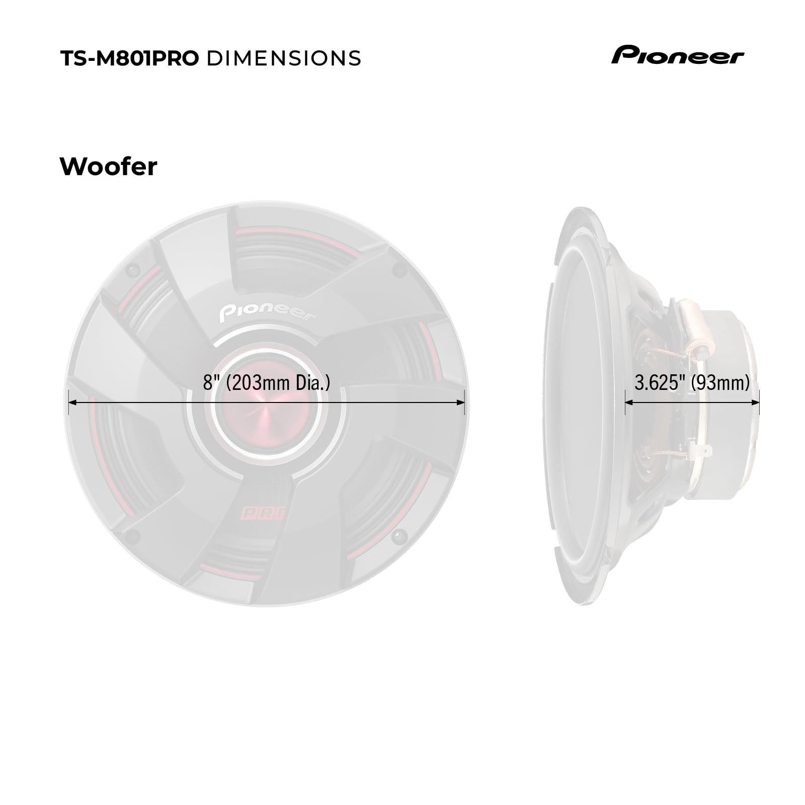 Altavoces de Coche Pioneer TS-M801PRO Negro Rango Completo de 8 Pulgadas con Sonido Claro y Graves Mejorados