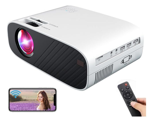 Kosiehouse Proyector Portátil Full HD 1080P Proyector de Películas Multimedia de Cine en Casa, Proyectores Compatible con HDMI, VGA, USB, AV, Chromecast, Mini Proyector para TV Box, PS4,Laptop,Game,PC