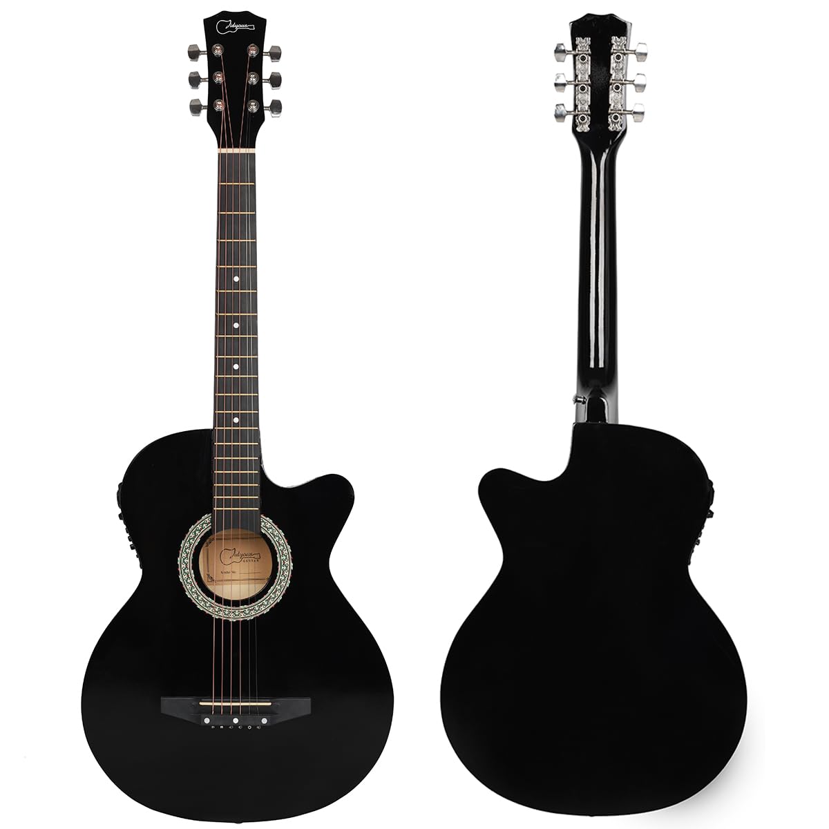 38 inch Electroacústica Guitarra Guitarra acustica con Afinadores,Correas,Cuerdas para Instrumentos,Plumillas,Cable amplificador guitarra,soul,Fundas para Guitarras 3/4(Black)