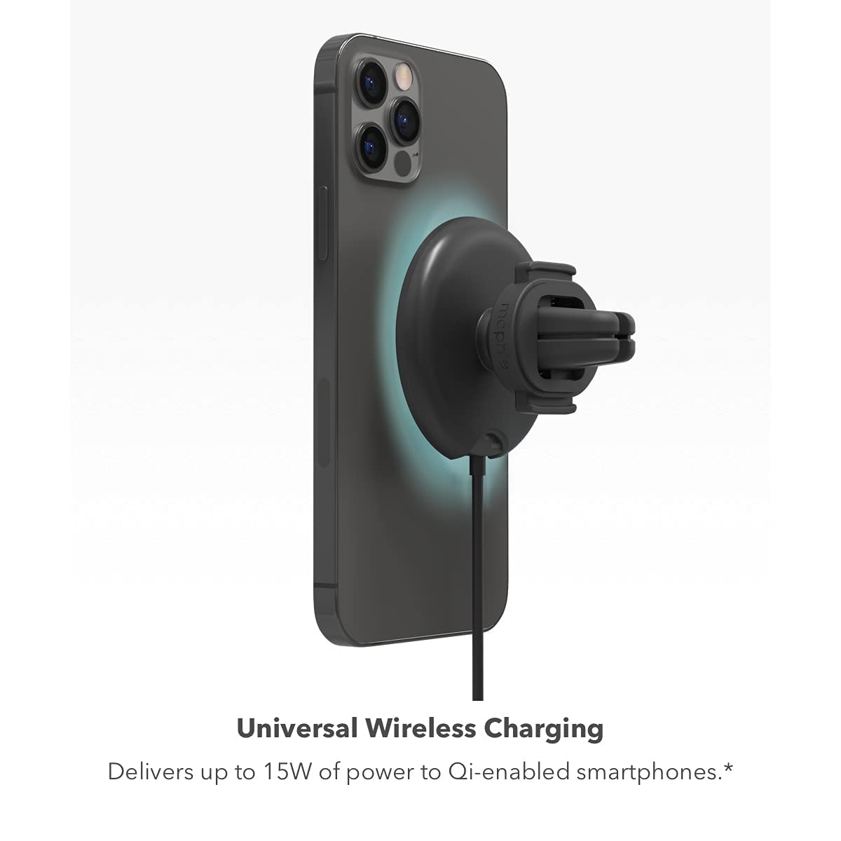 Mophie Snap+ Cargador Universal de Montaje de ventilación inalámbrico, Carga de 15 W, posicionamiento magnético para una colocación precisa, operación con una Sola Mano, Compatible con Magsafe para